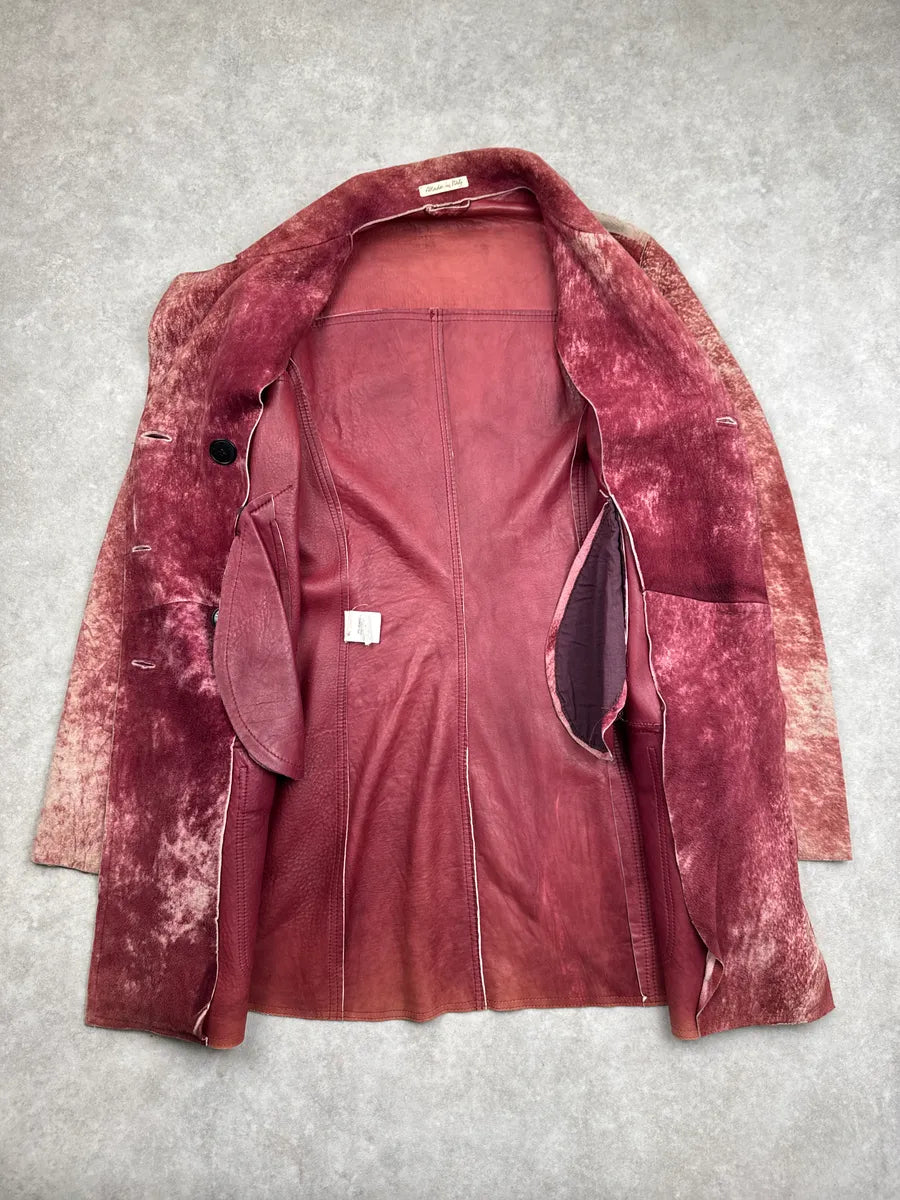 1990s Jean Paul Gaultier Burgundy Suède Leather Mottled Double-Breasted Coat GCzLJTsc 10