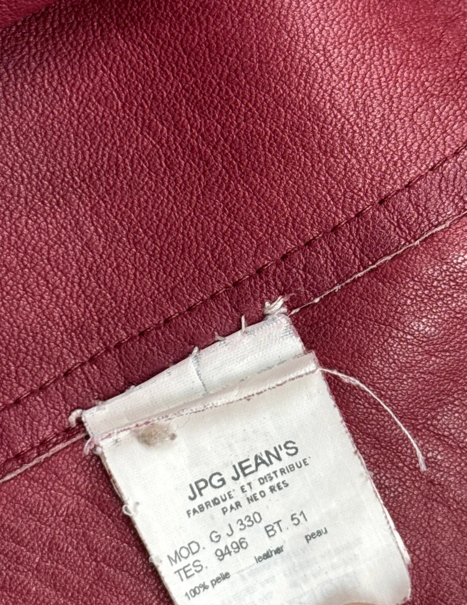 1990s Jean Paul Gaultier Burgundy Suède Leather Mottled Double-Breasted Coat GCzLJTsc 13