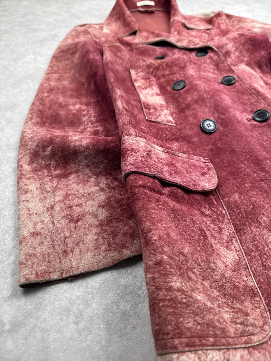 1990s Jean Paul Gaultier Burgundy Suède Leather Mottled Double-Breasted Coat GCzLJTsc 8