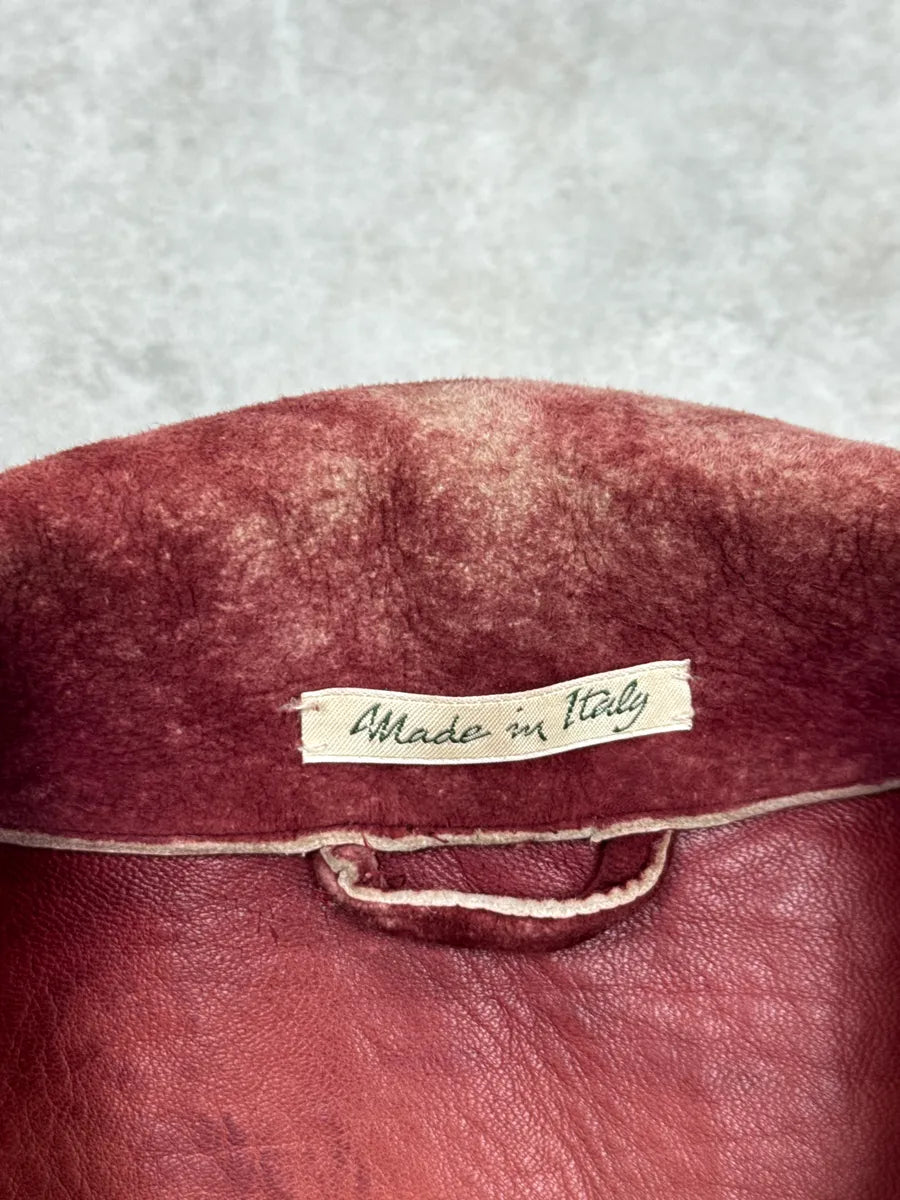 1990s Jean Paul Gaultier Burgundy Suède Leather Mottled Double-Breasted Coat GCzLJTsc 11