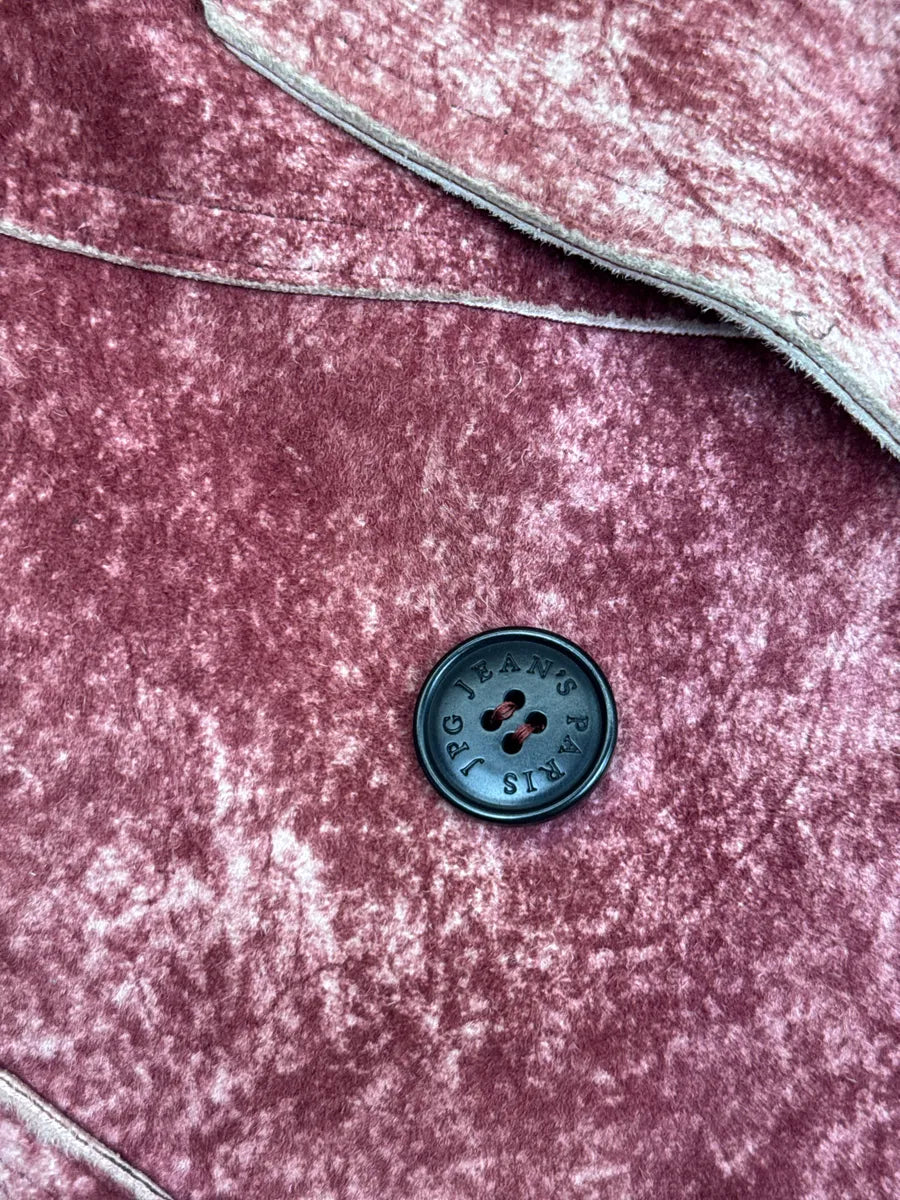1990s Jean Paul Gaultier Burgundy Suède Leather Mottled Double-Breasted Coat GCzLJTsc 9