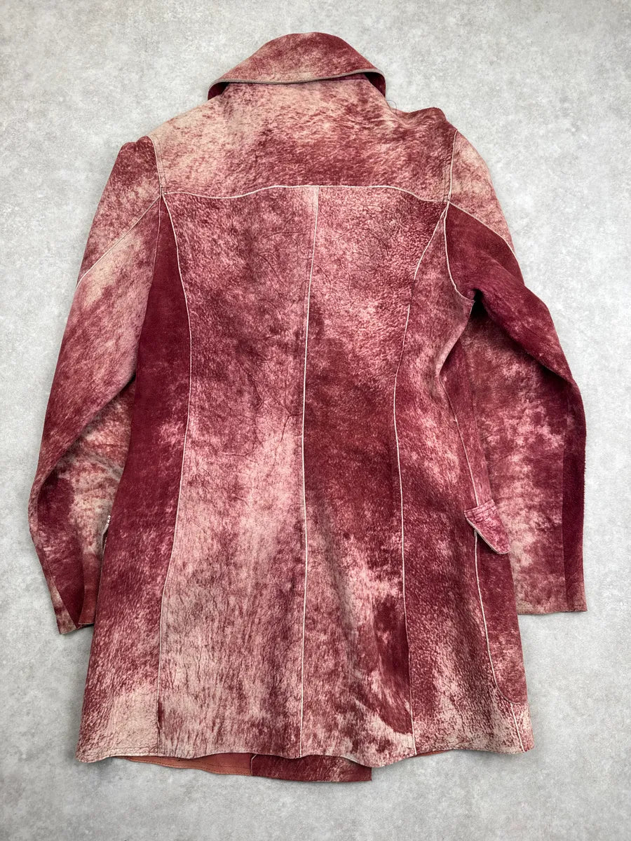 1990s Jean Paul Gaultier Burgundy Suède Leather Mottled Double-Breasted Coat GCzLJTsc 5