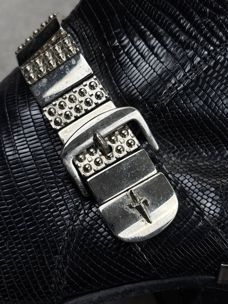 Cesare Paciotti Black Leather Lizard-Embossed Harness Boots GGNcYXpM 14