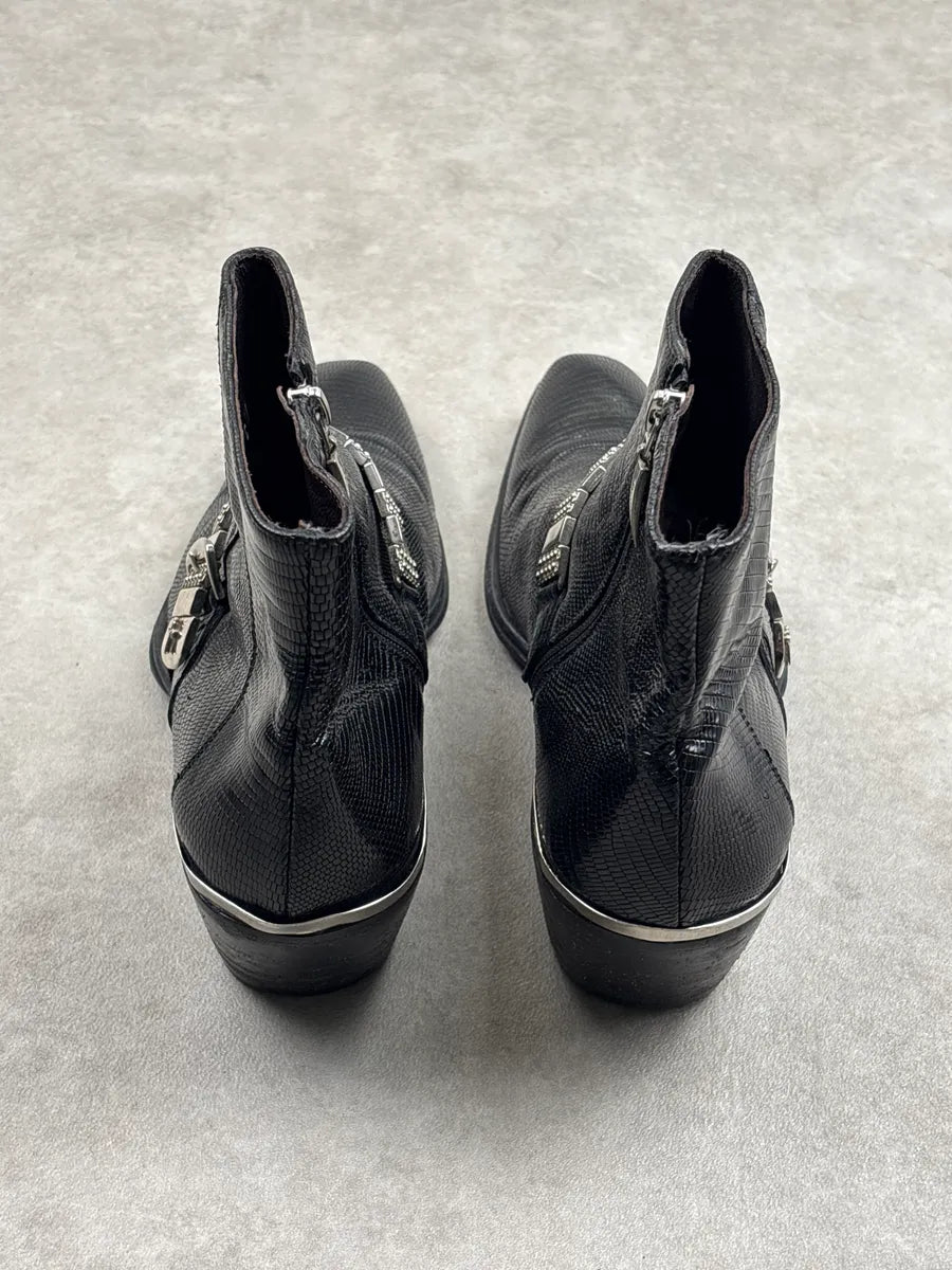 Cesare Paciotti Black Leather Lizard-Embossed Harness Boots GGNcYXpM 7