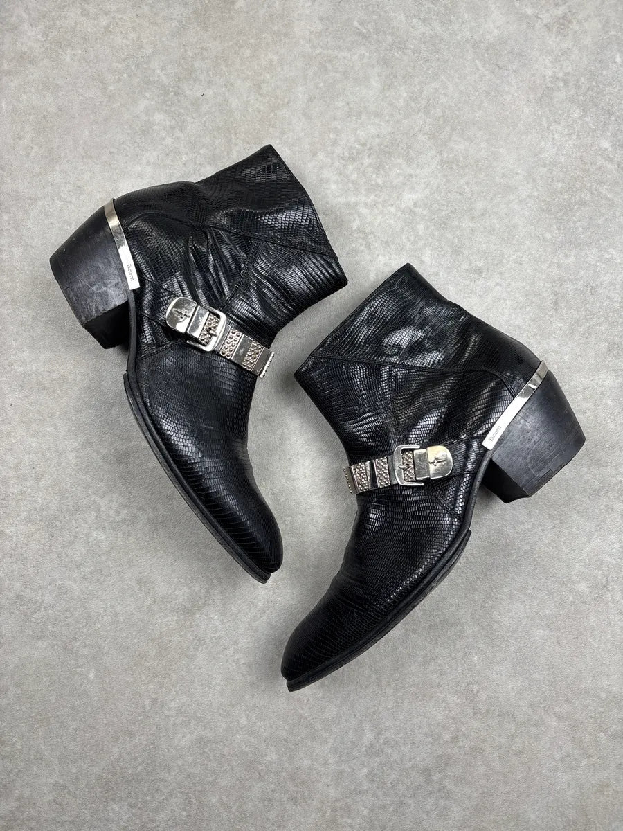 Cesare Paciotti Black Leather Lizard-Embossed Harness Boots GGNcYXpM 1