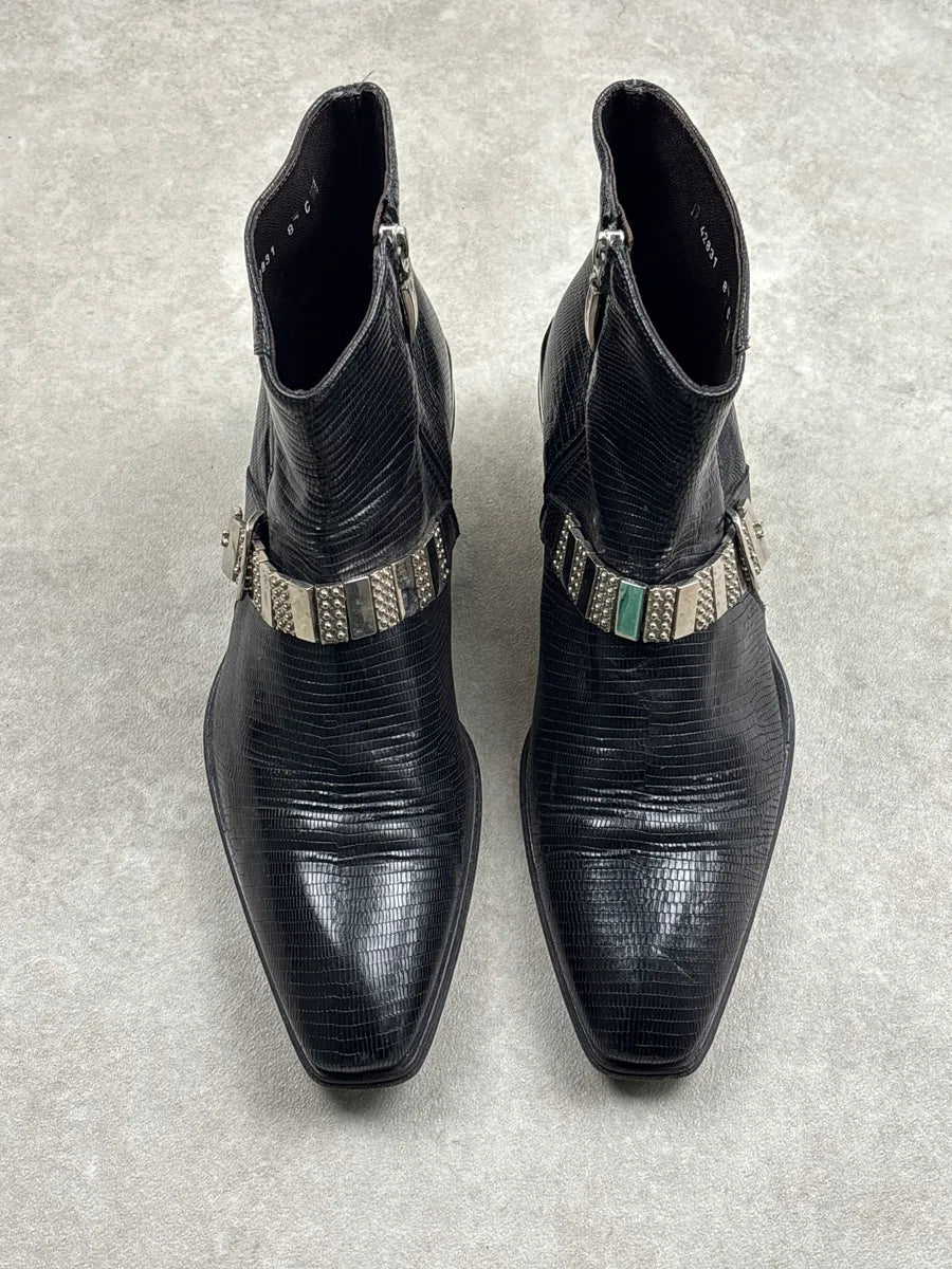 Cesare Paciotti Black Leather Lizard-Embossed Harness Boots GGNcYXpM 2