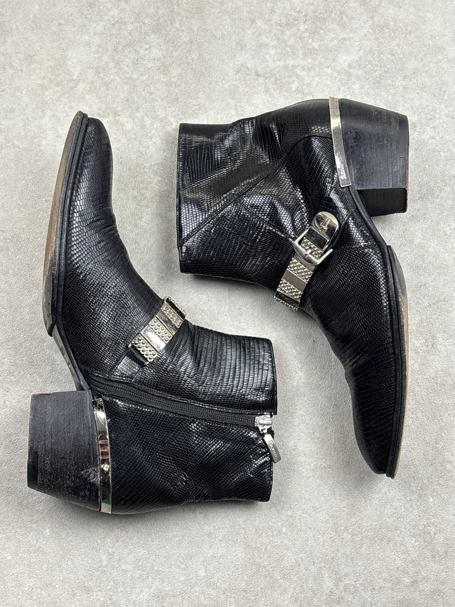 Cesare Paciotti Black Leather Lizard-Embossed Harness Boots GGNcYXpM 4