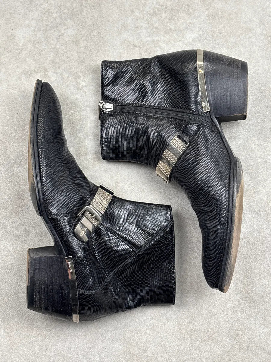 Cesare Paciotti Black Leather Lizard-Embossed Harness Boots GGNcYXpM 5