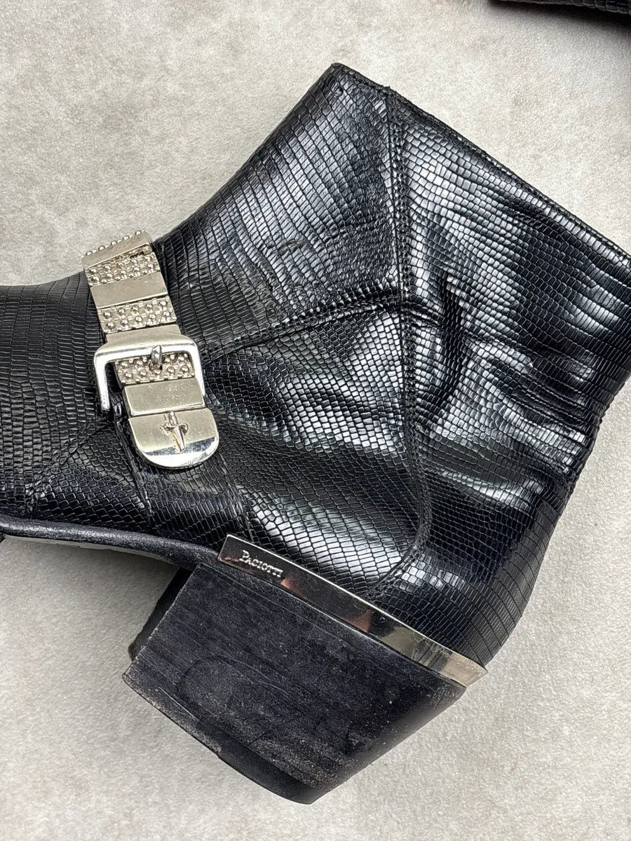 Cesare Paciotti Black Leather Lizard-Embossed Harness Boots GGNcYXpM 9