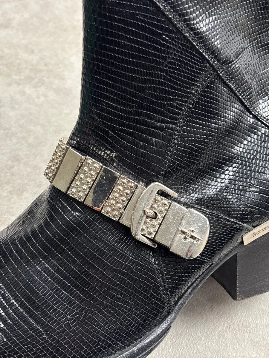 Cesare Paciotti Black Leather Lizard-Embossed Harness Boots GGNcYXpM 10