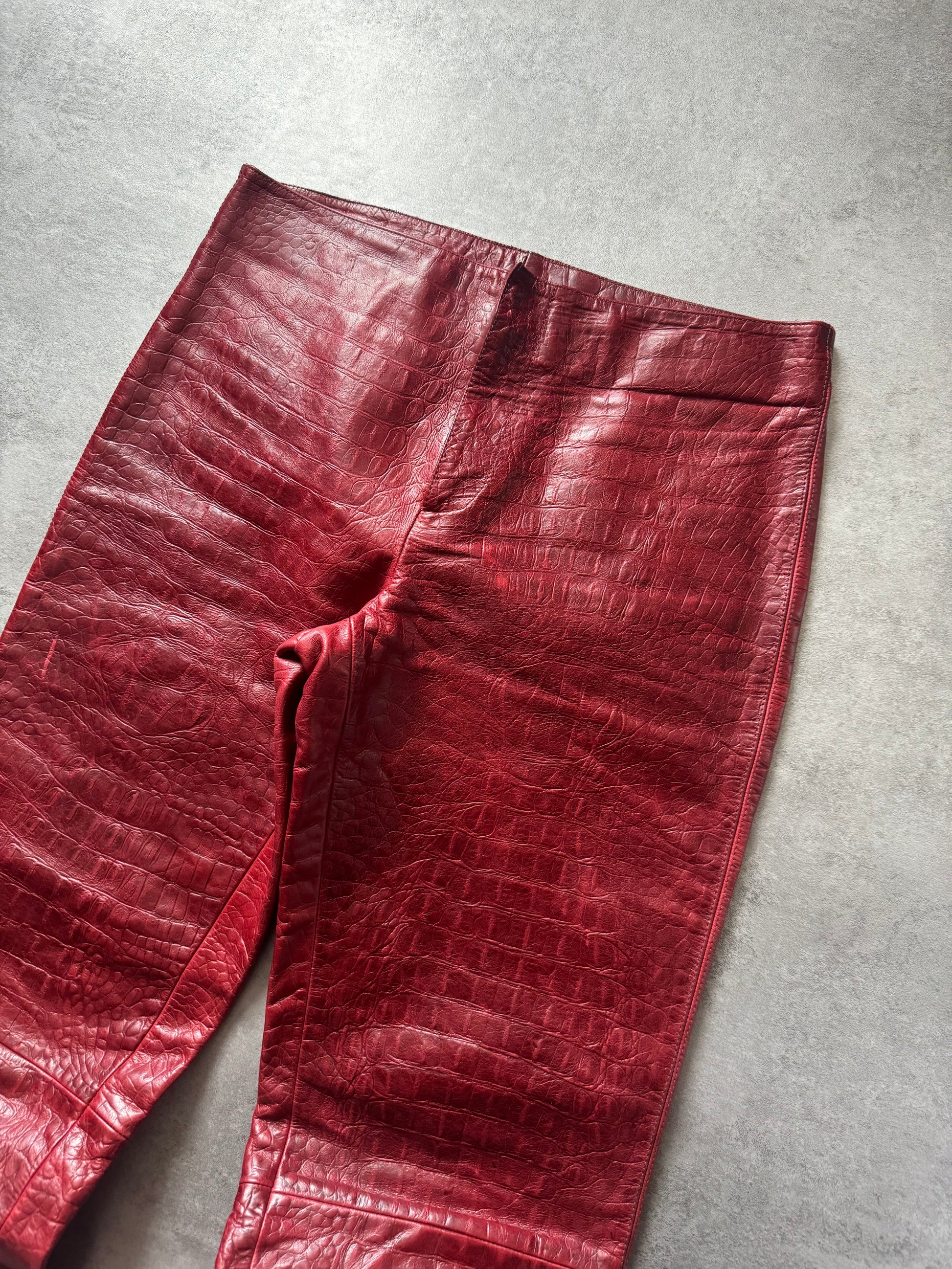 FW2000 Roberto Cavalli Red Crocodile Biker Leather Pants (M) - 10