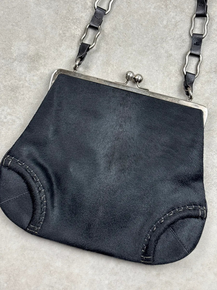 Burberry London Black Haircalf Kiss-Lock Frame Shoulder Bag GIrYvJUx 8