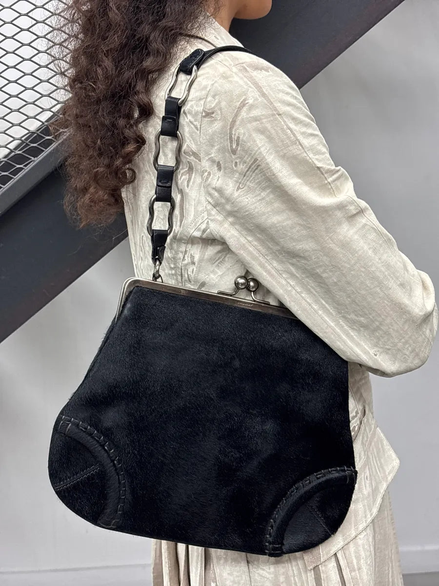 Burberry London Black Haircalf Kiss-Lock Frame Shoulder Bag GIrYvJUx 2