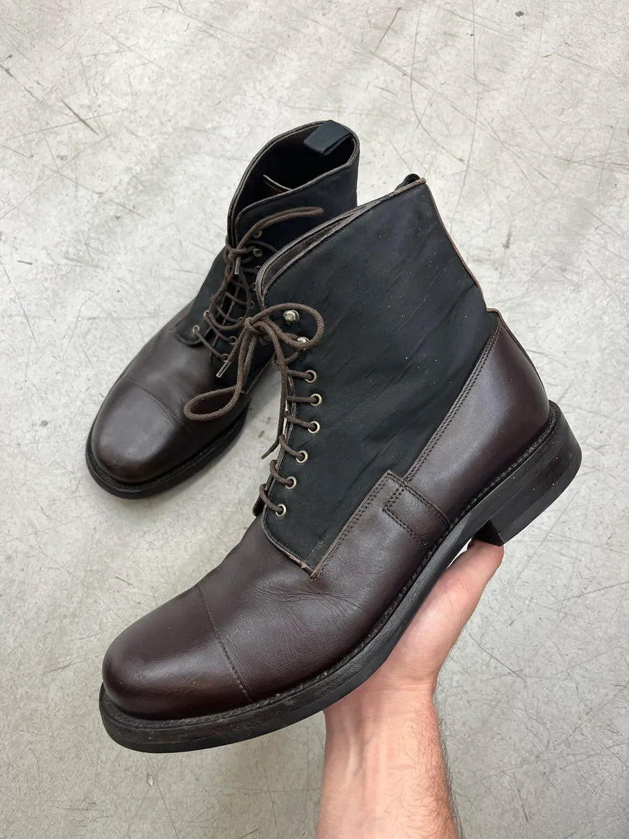 2000s Prada Dark Hybrid Two-Tone Black & Brown Leather Boots GKeQVlhO 0