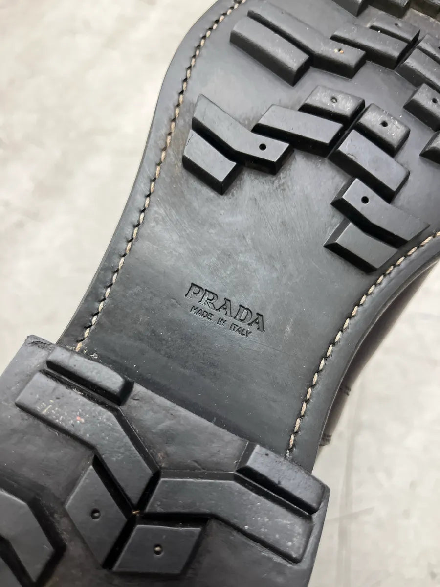 2000s Prada Dark Hybrid Two-Tone Black & Brown Leather Boots GKeQVlhO 6