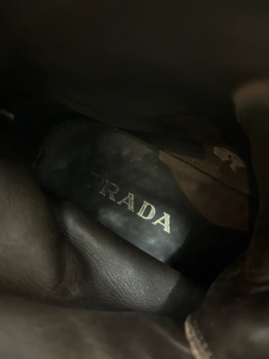 2000s Prada Dark Hybrid Two-Tone Black & Brown Leather Boots GKeQVlhO 8