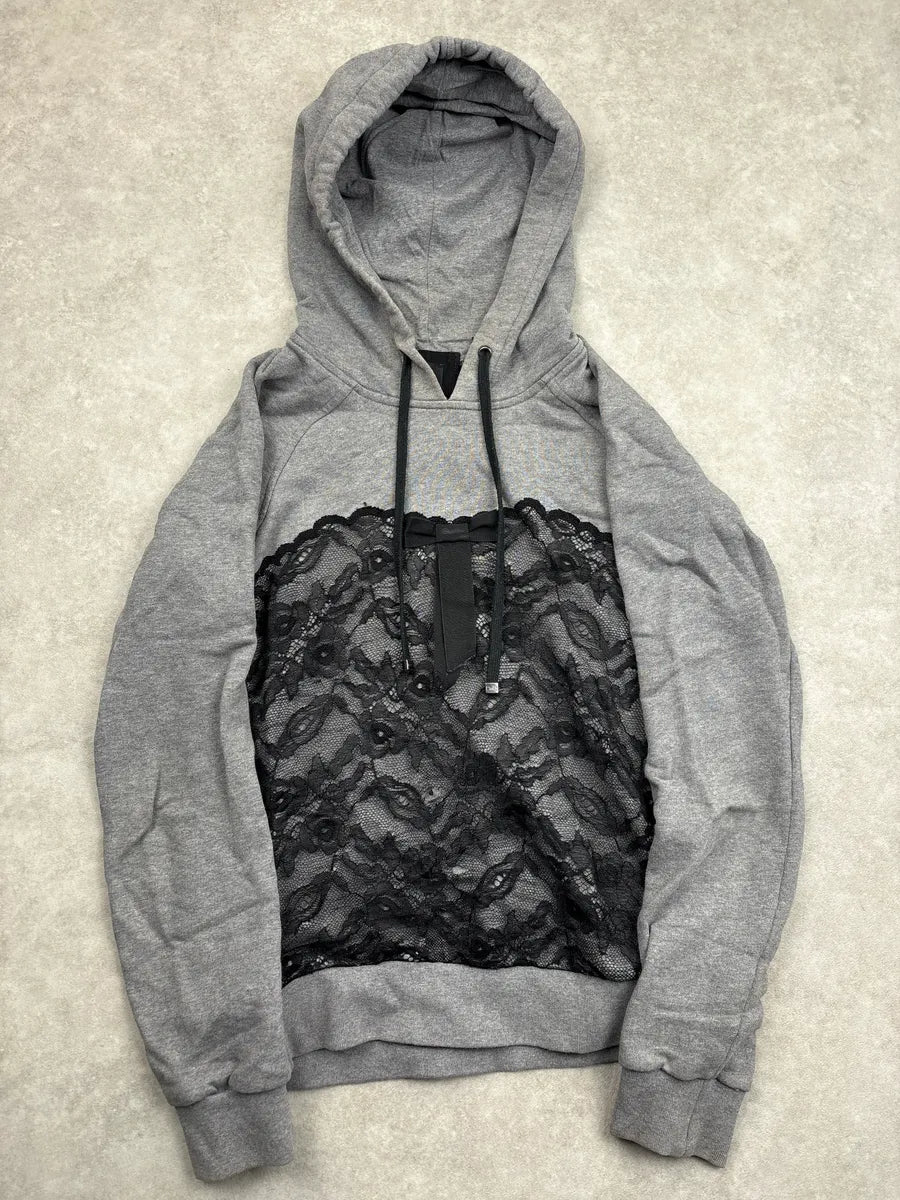 2000s Dolce & Gabbana Grey Floral Mesh Panel Hoodie GLSFHDfl 0