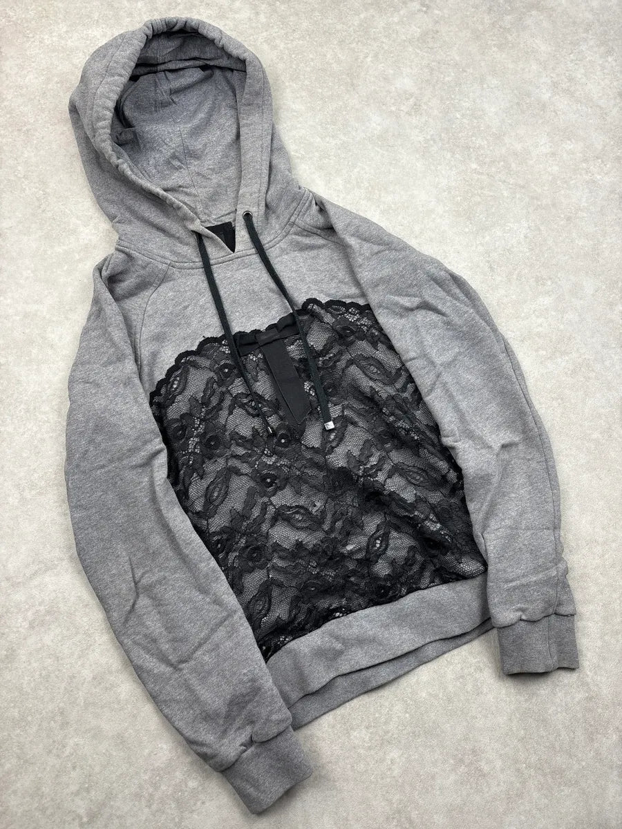 2000s Dolce & Gabbana Grey Floral Mesh Panel Hoodie GLSFHDfl 3