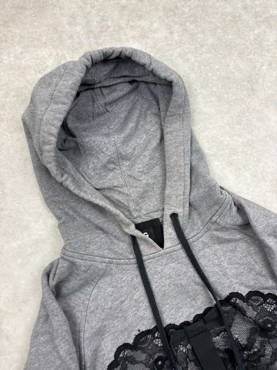 2000s Dolce & Gabbana Grey Floral Mesh Panel Hoodie GLSFHDfl 4