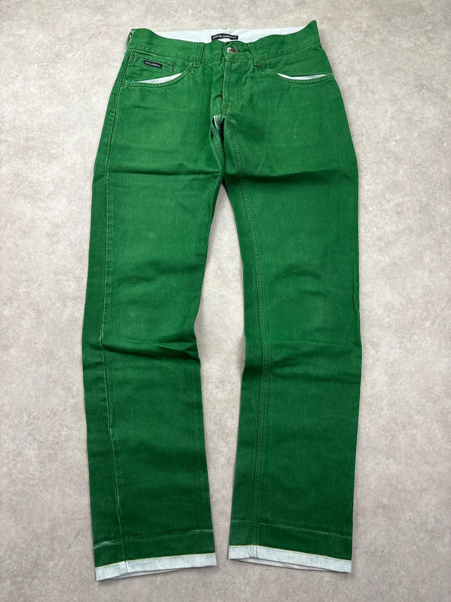 2000s Dolce & Gabbana Green Contrast Denim Jeans GLiCfsww 0