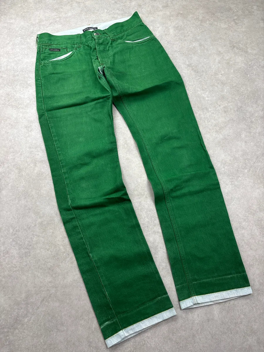 2000s Dolce & Gabbana Green Contrast Denim Jeans GLiCfsww 4