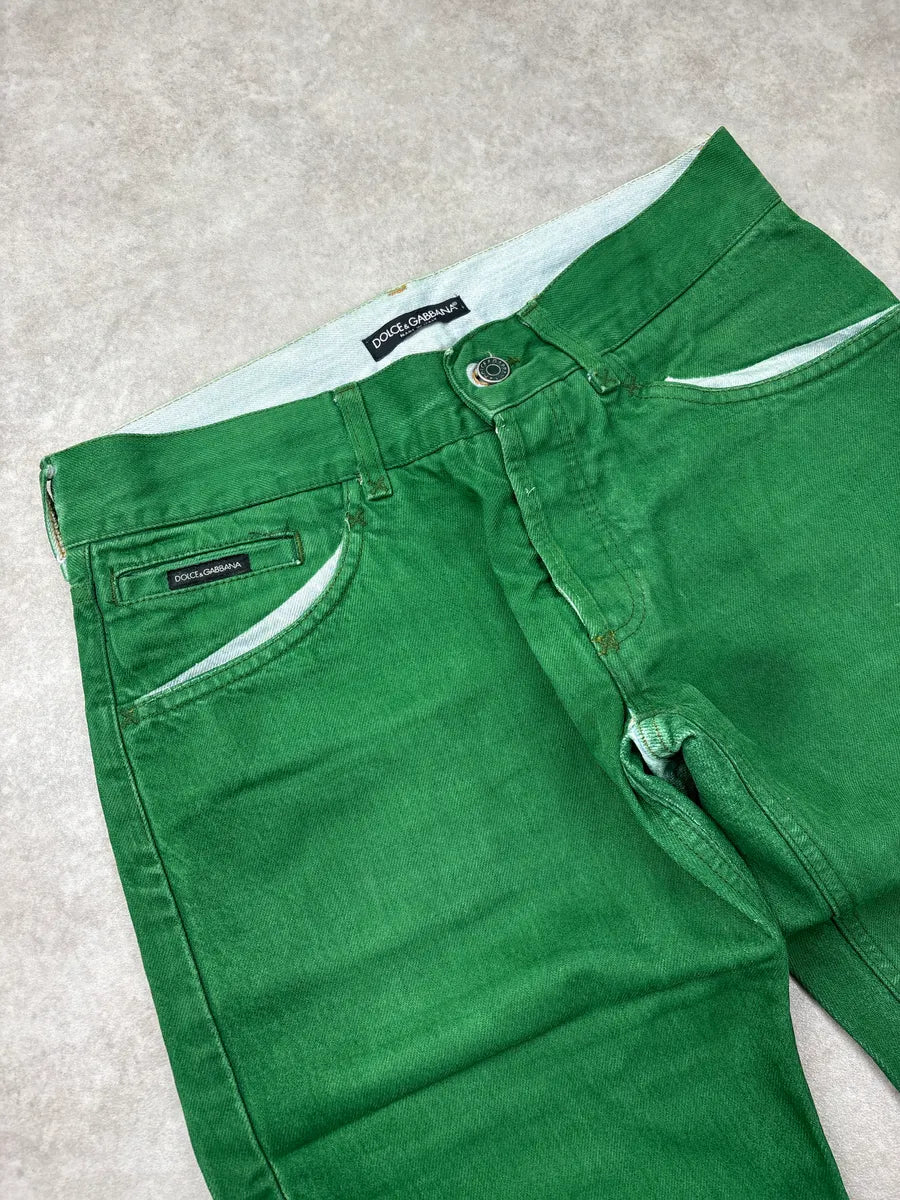 2000s Dolce & Gabbana Green Contrast Denim Jeans GLiCfsww 5