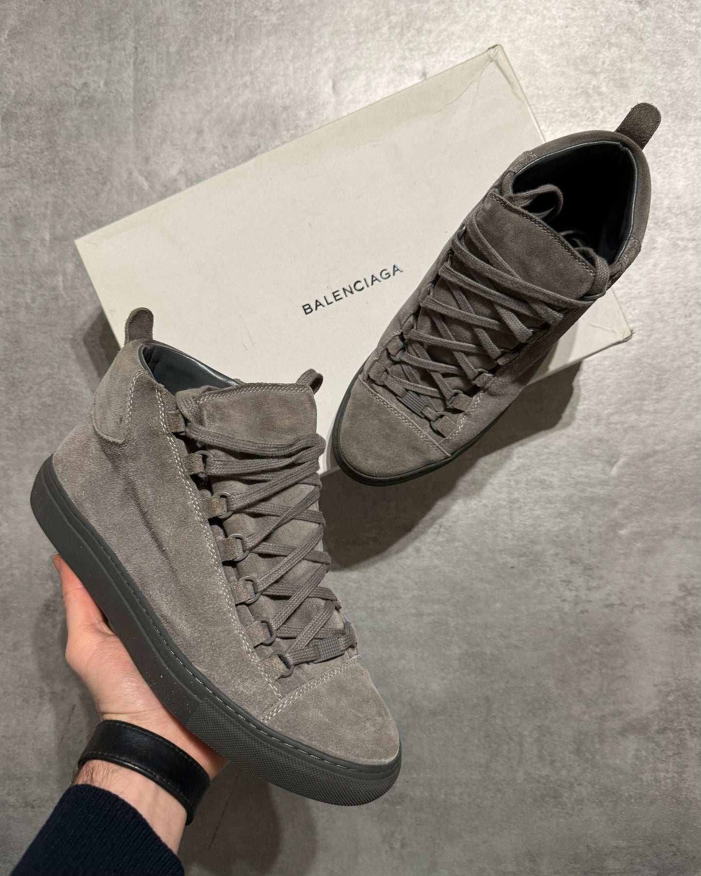 Balenciaga Arena Grey Suede High Leather Shoes (40) - 1