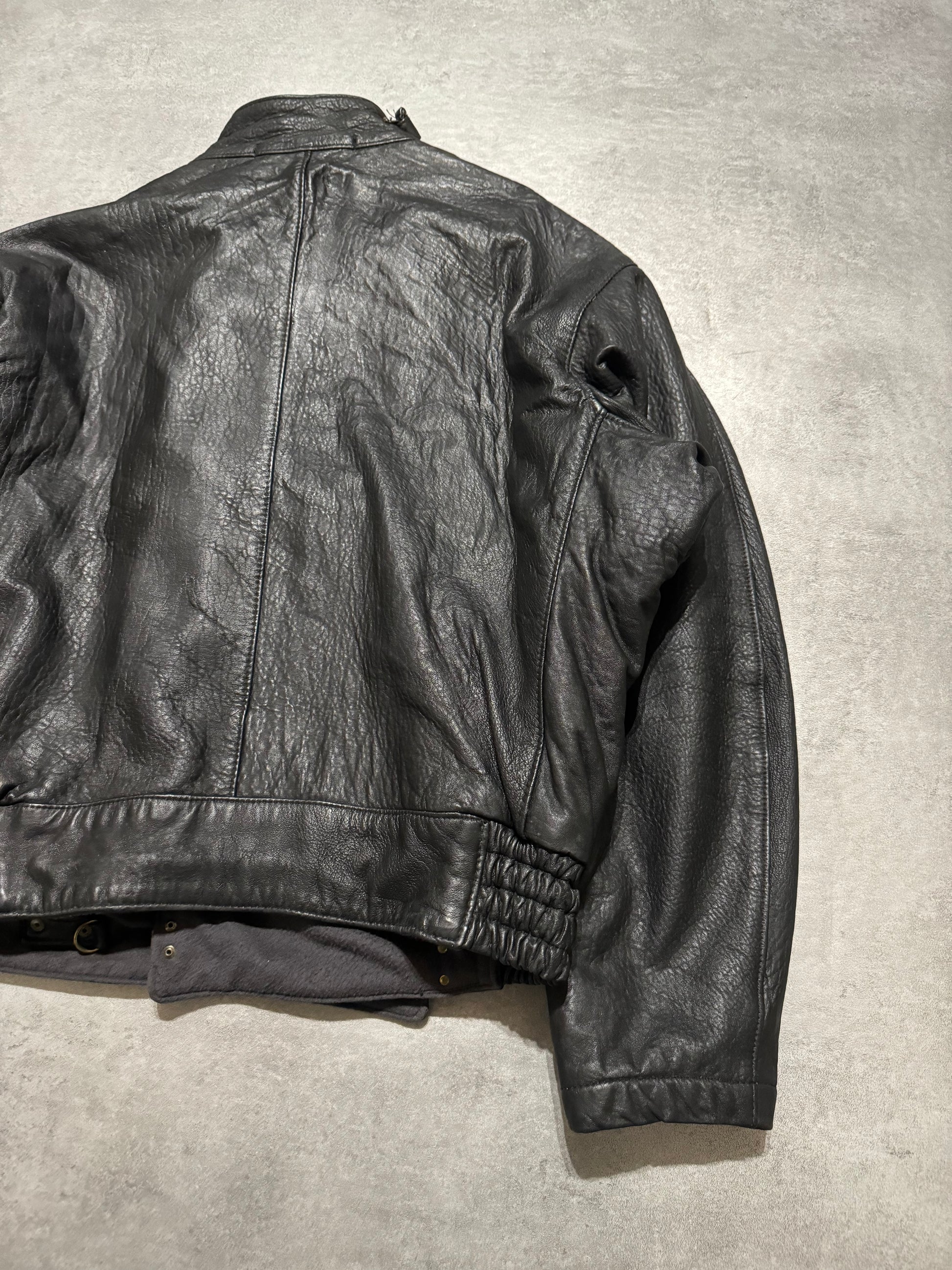 1990s Mac Douglas Black Asymmetrical Combat Leather Bomber Jacket (M/L) - 6