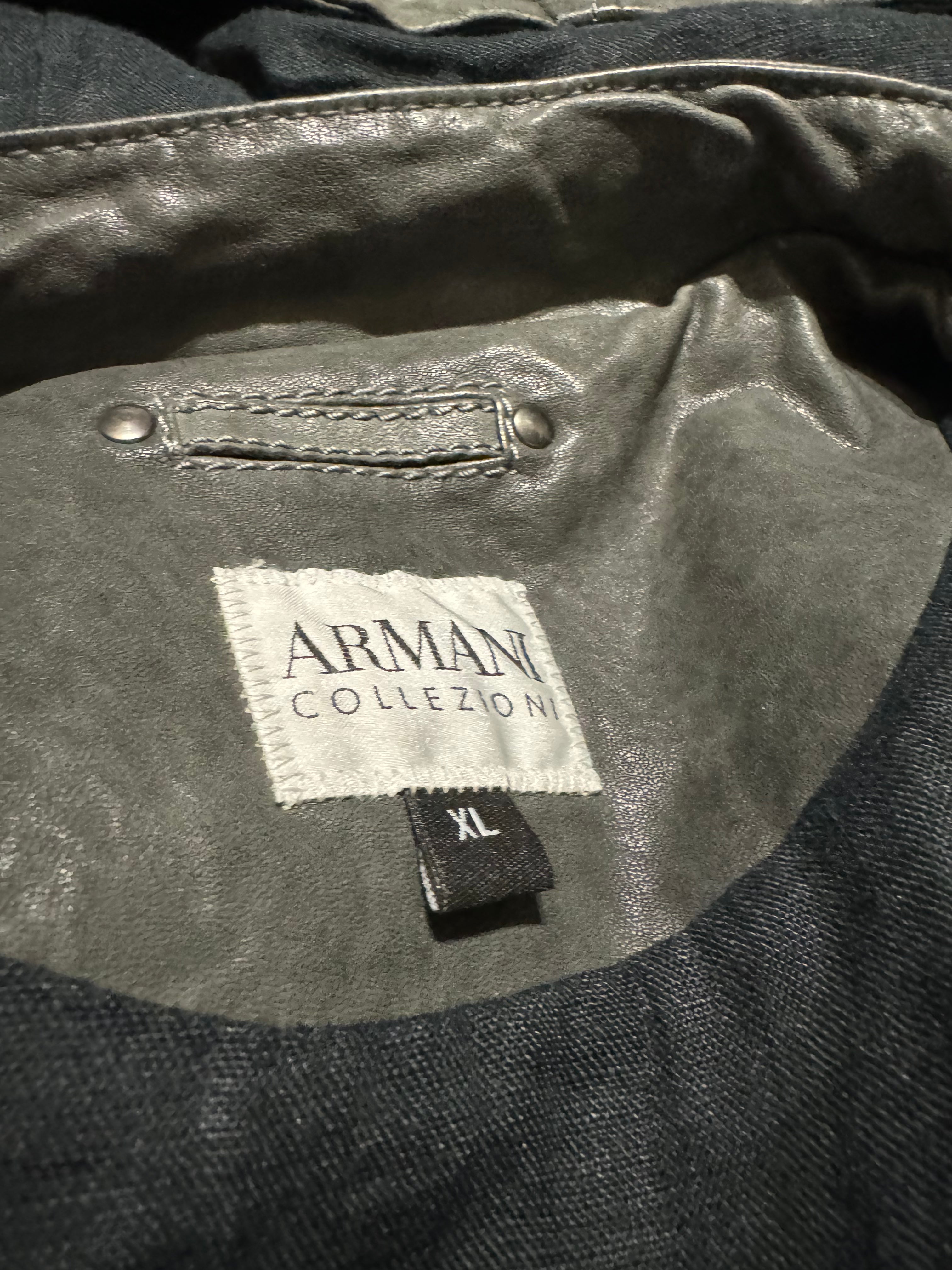 AW1998 Armani Collezioni Hooded Perfored Grey Leather Jacket (L) - 10