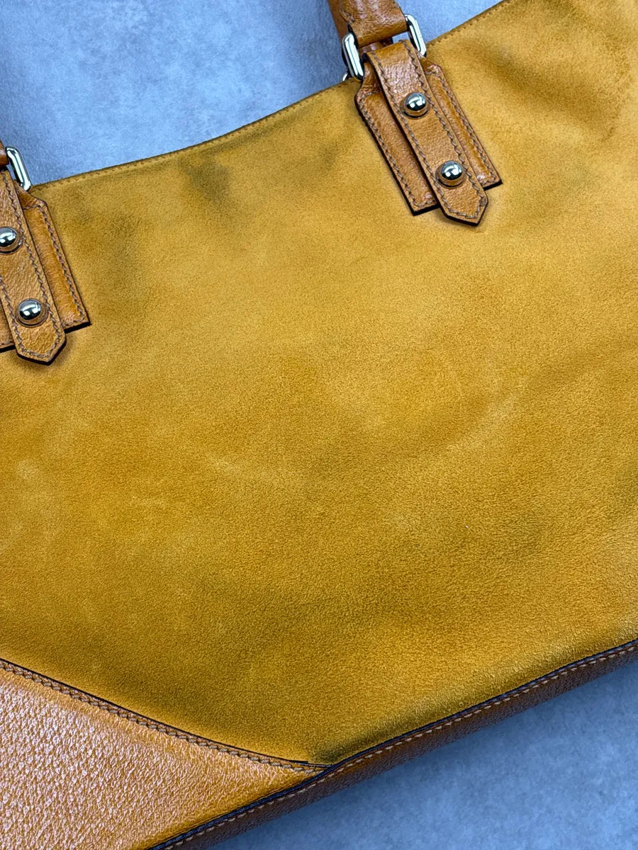 SS2005 Gucci Yellow Suede Horsebit Leather Trim Totebag GOxwzeeh 13
