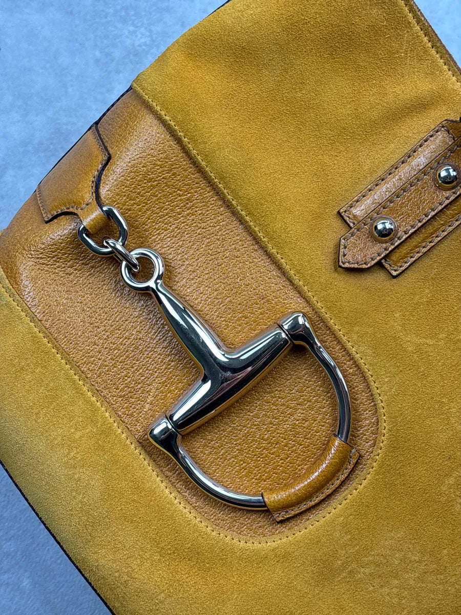 SS2005 Gucci Yellow Suede Horsebit Leather Trim Totebag GOxwzeeh 14