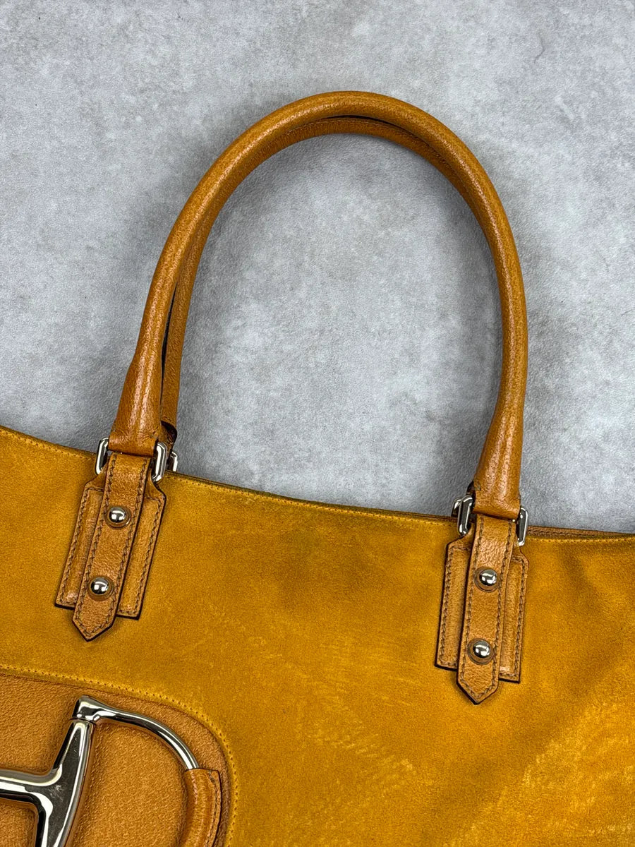 SS2005 Gucci Yellow Suede Horsebit Leather Trim Totebag GOxwzeeh 7