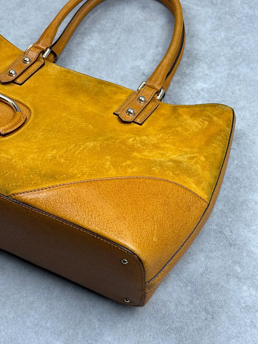 SS2005 Gucci Yellow Suede Horsebit Leather Trim Totebag GOxwzeeh 8