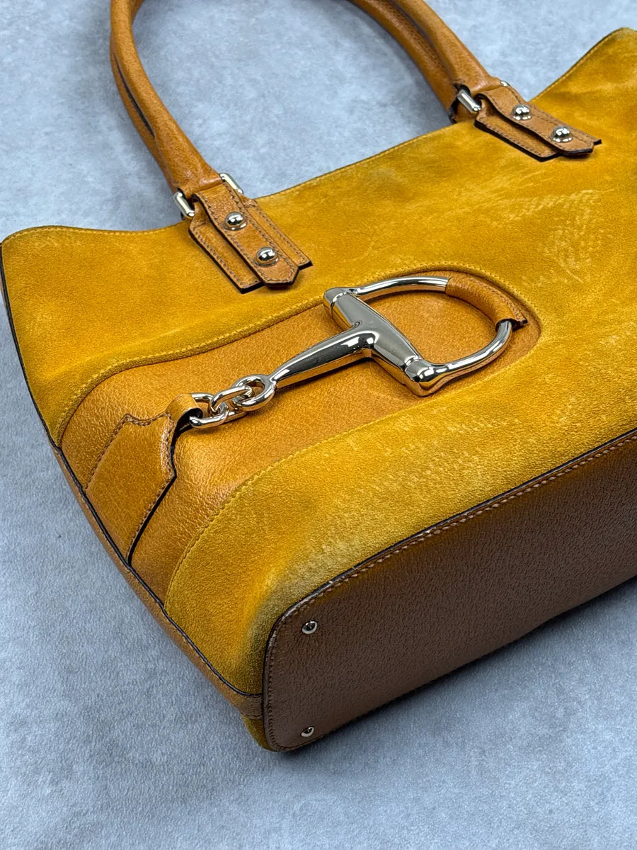 SS2005 Gucci Yellow Suede Horsebit Leather Trim Totebag GOxwzeeh 9