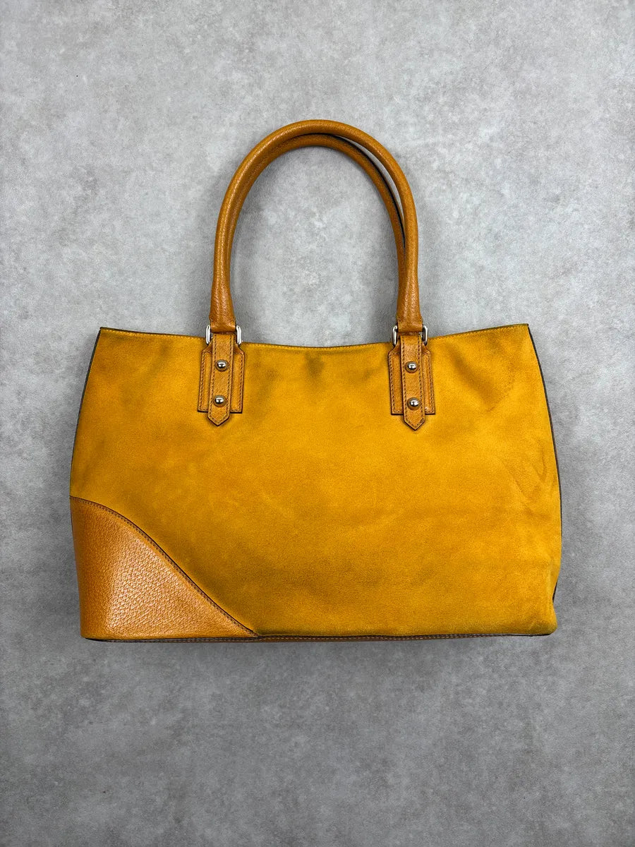 SS2005 Gucci Yellow Suede Horsebit Leather Trim Totebag GOxwzeeh 5