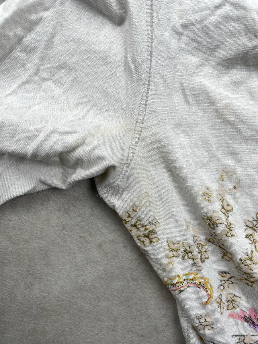 SS2004 Roberto Cavalli Off-White Modal Floral Metallic Longsleeve Top GQHJpbns 9