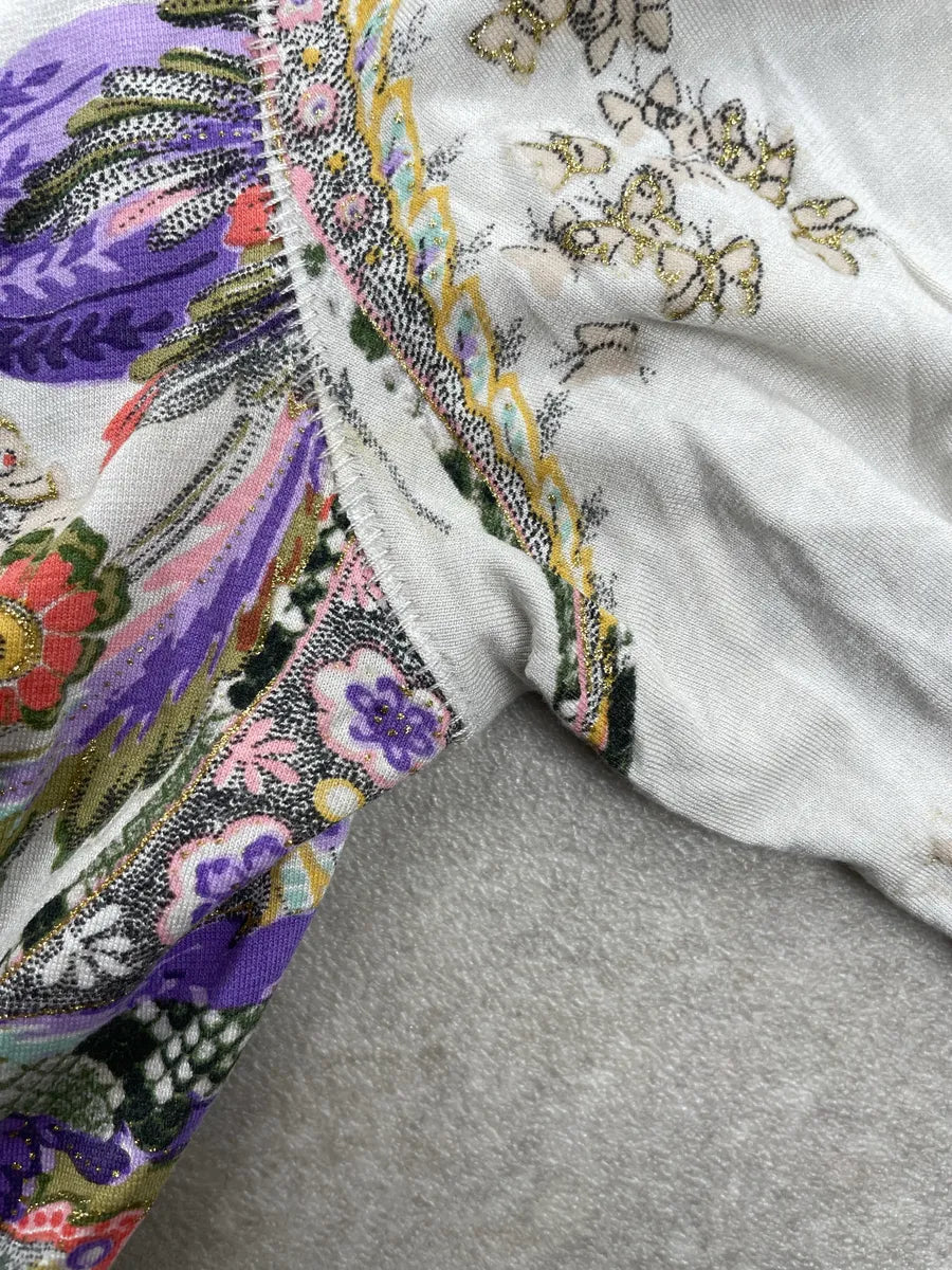 SS2004 Roberto Cavalli Off-White Modal Floral Metallic Longsleeve Top GQHJpbns 10