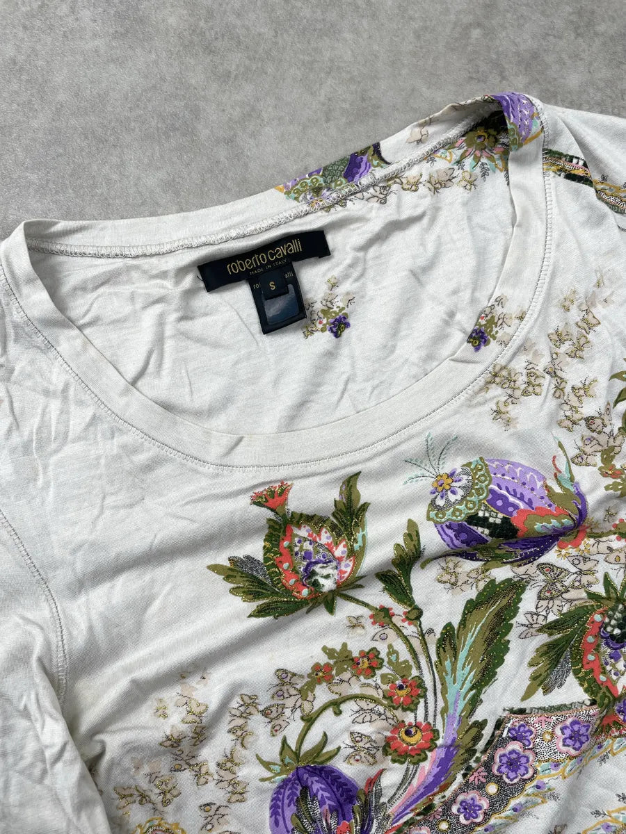 SS2004 Roberto Cavalli Off-White Modal Floral Metallic Longsleeve Top GQHJpbns 11