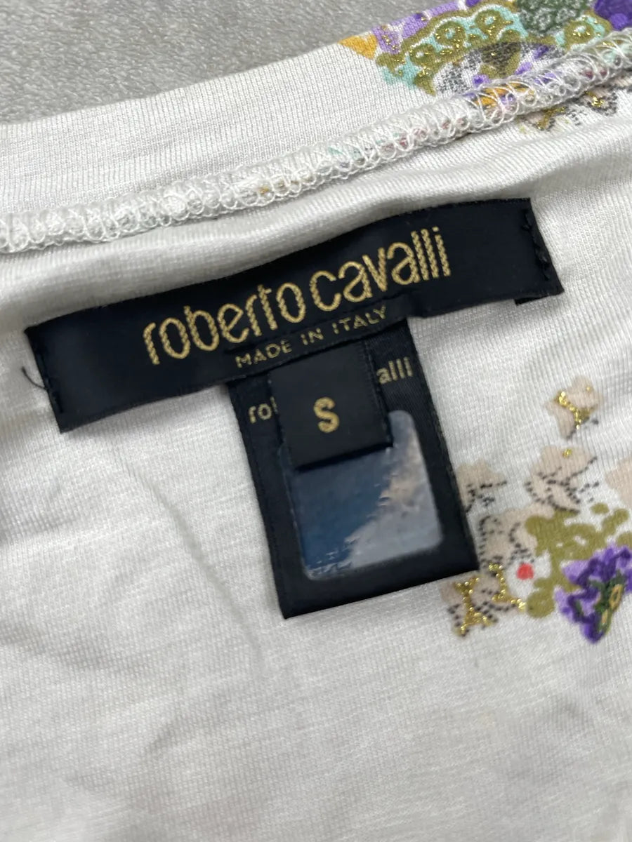 SS2004 Roberto Cavalli Off-White Modal Floral Metallic Longsleeve Top GQHJpbns 12