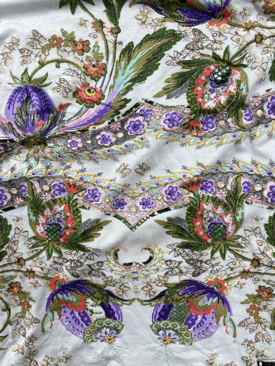 SS2004 Roberto Cavalli Off-White Modal Floral Metallic Longsleeve Top GQHJpbns 6