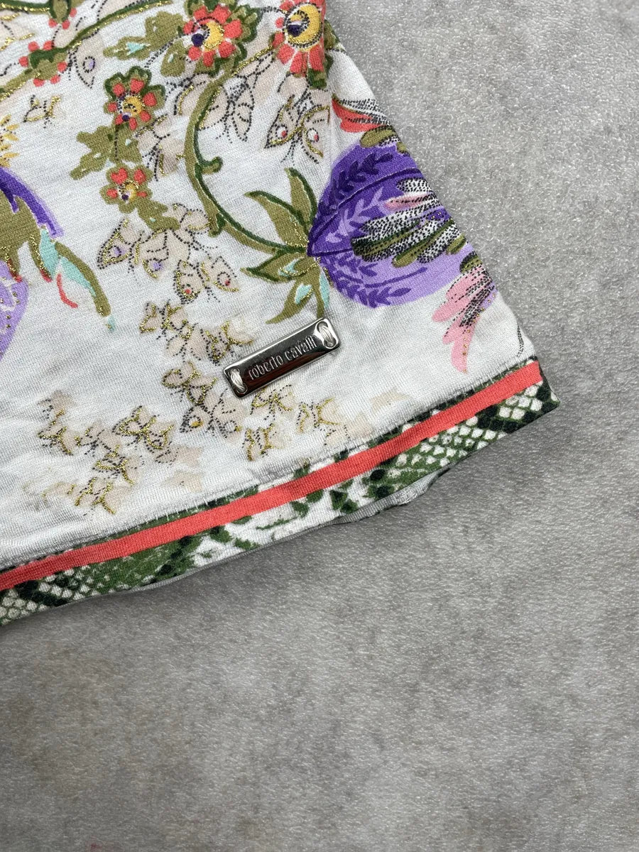SS2004 Roberto Cavalli Off-White Modal Floral Metallic Longsleeve Top GQHJpbns 8
