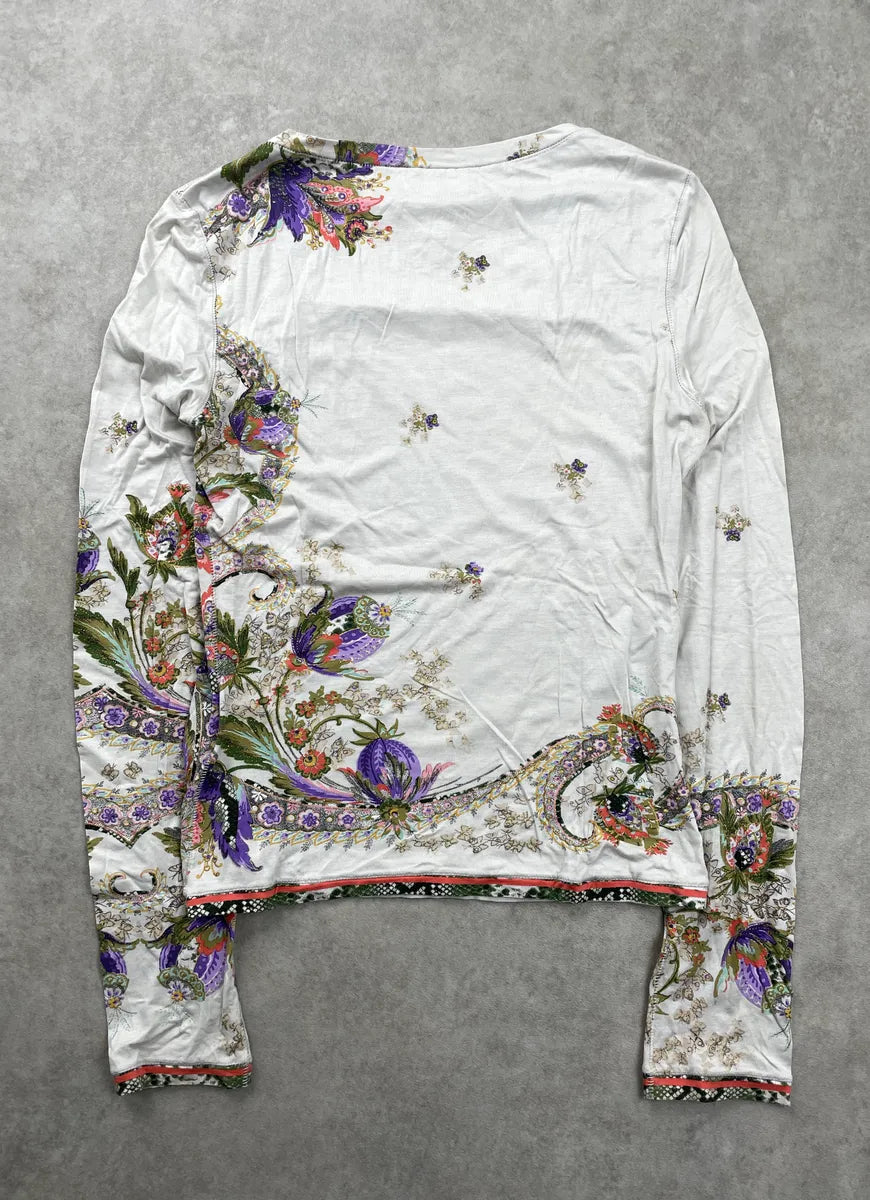 SS2004 Roberto Cavalli Off-White Modal Floral Metallic Longsleeve Top GQHJpbns 3