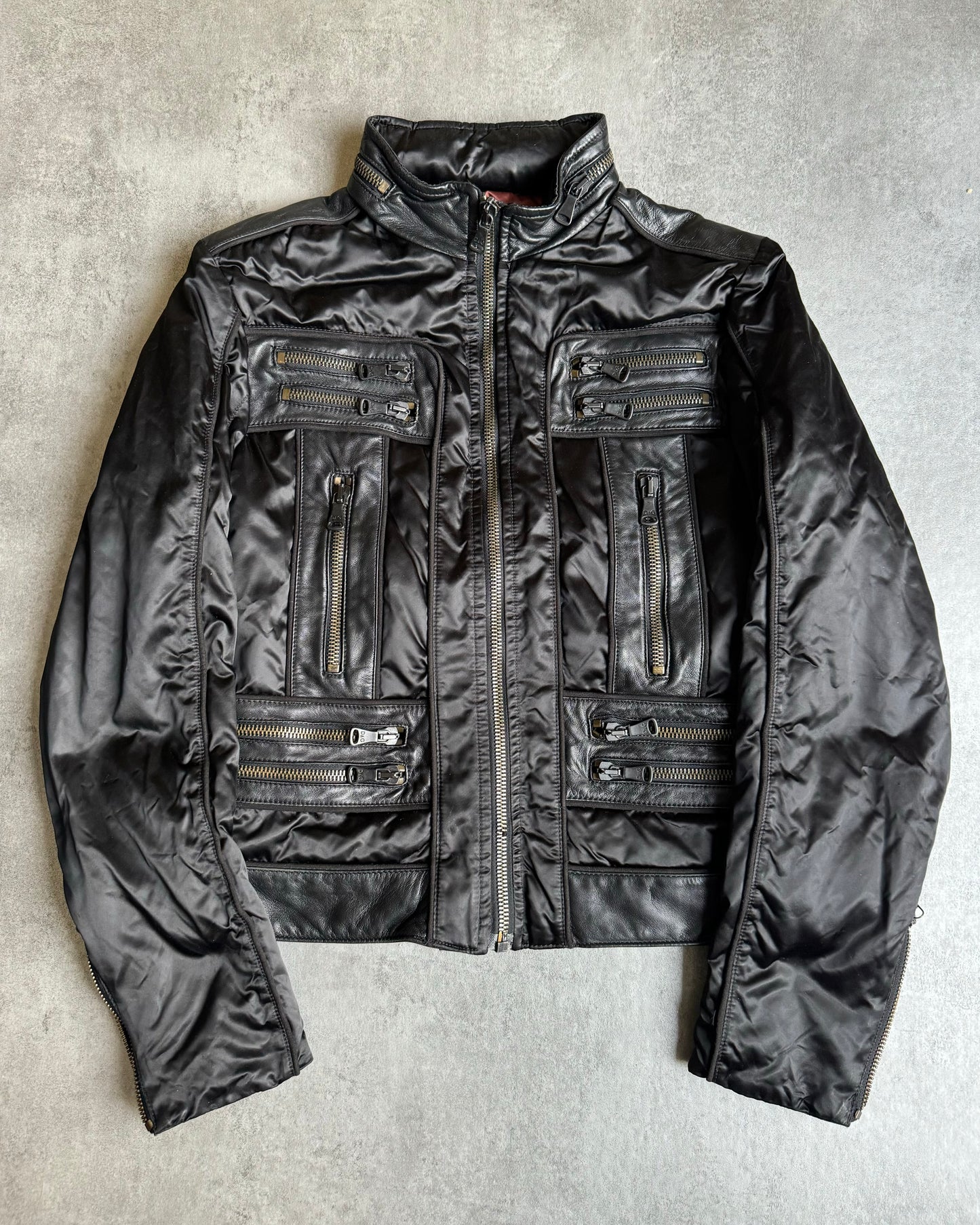 AW2007 Dolce & Gabbana Multi Zips Black Hybride Nylon Leather Jacket (S) - 1