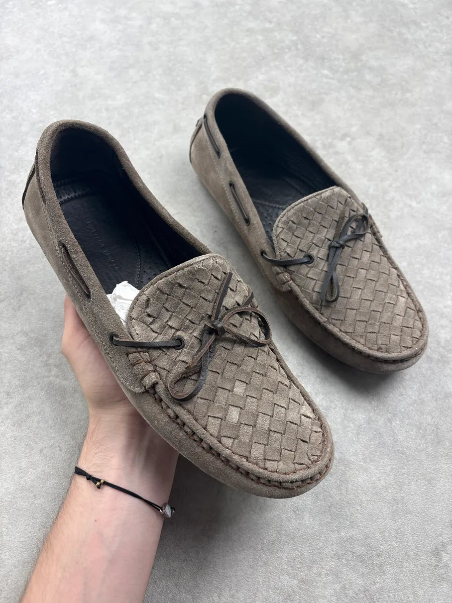 Bottega Veneta Grey Suede Woven Leather Loafers FCvVdXD 0