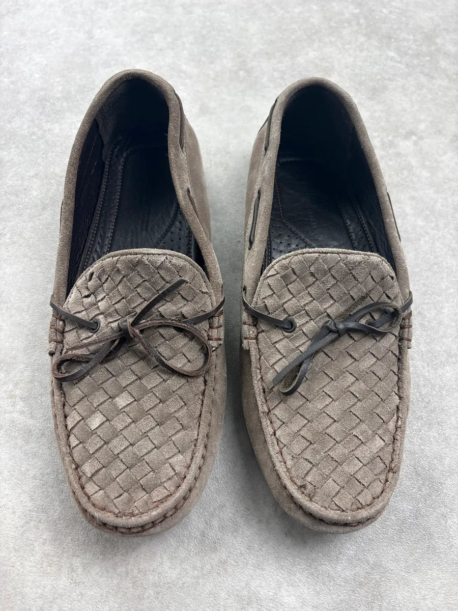 Bottega Veneta Grey Suede Woven Leather Loafers FCvVdXD 1