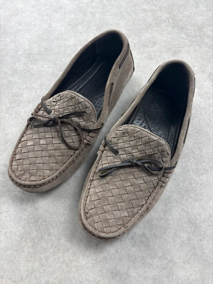 Bottega Veneta Grey Suede Woven Leather Loafers FCvVdXD 2