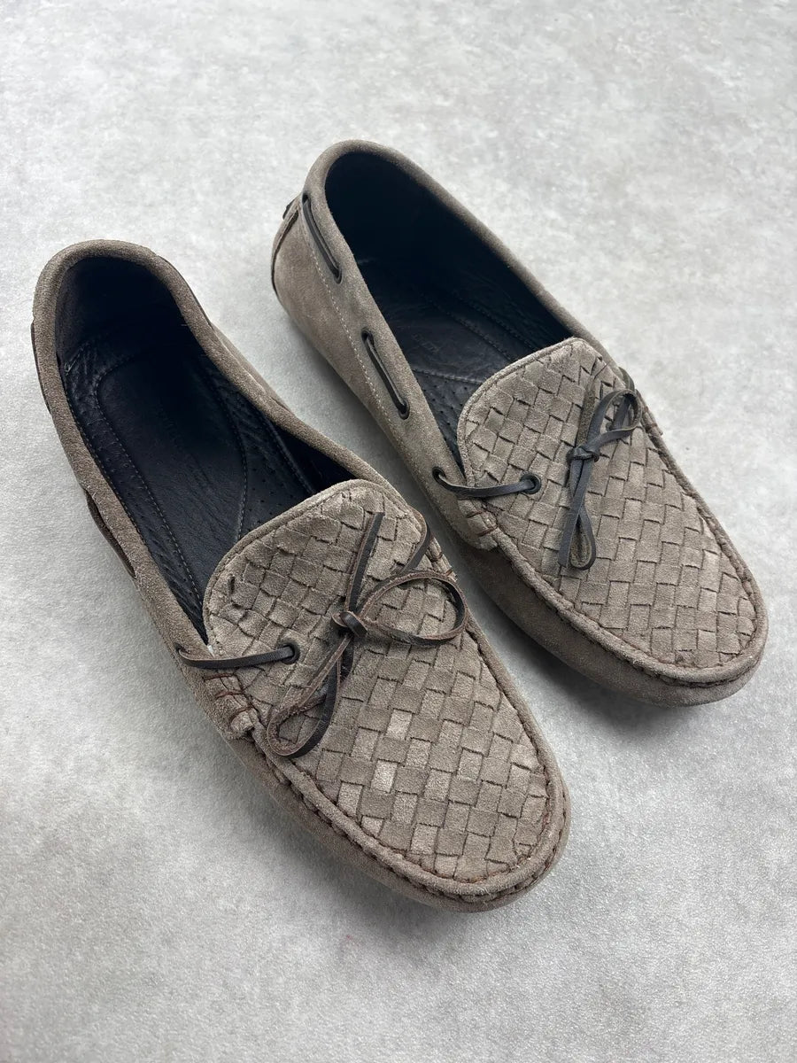 Bottega Veneta Grey Suede Woven Leather Loafers FCvVdXD 3