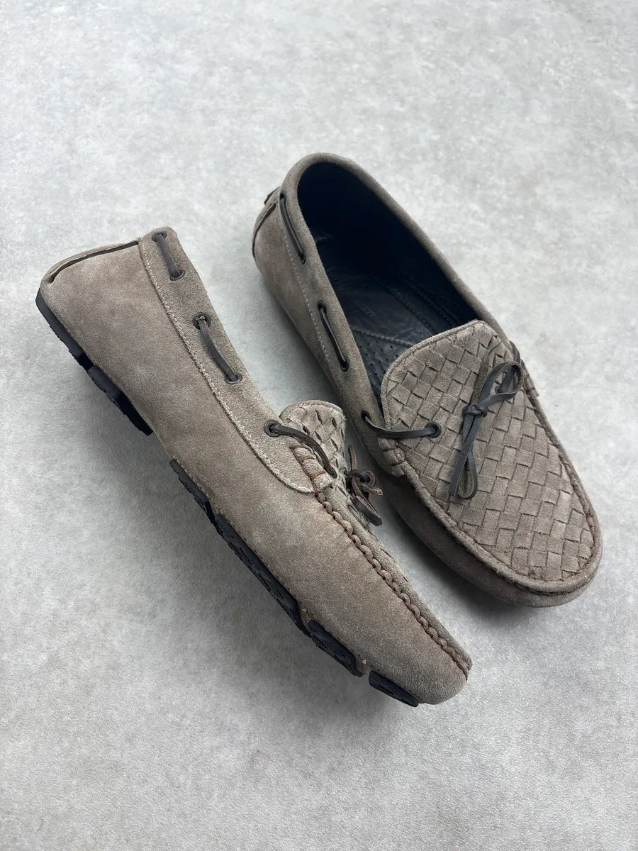 Bottega Veneta Grey Suede Woven Leather Loafers FCvVdXD 4
