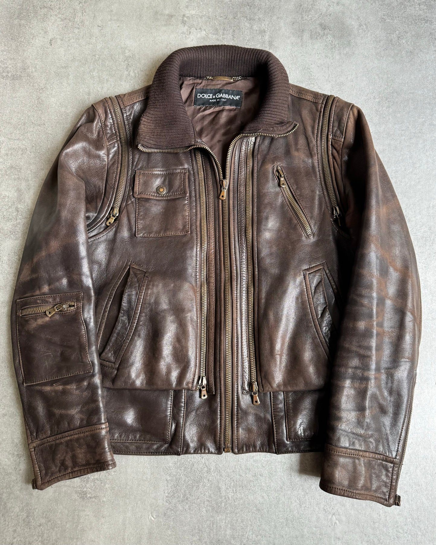 AW2004 Dolce & Gabbana Brown 2 in 1 Detachable Leather Jacket (M) - 4