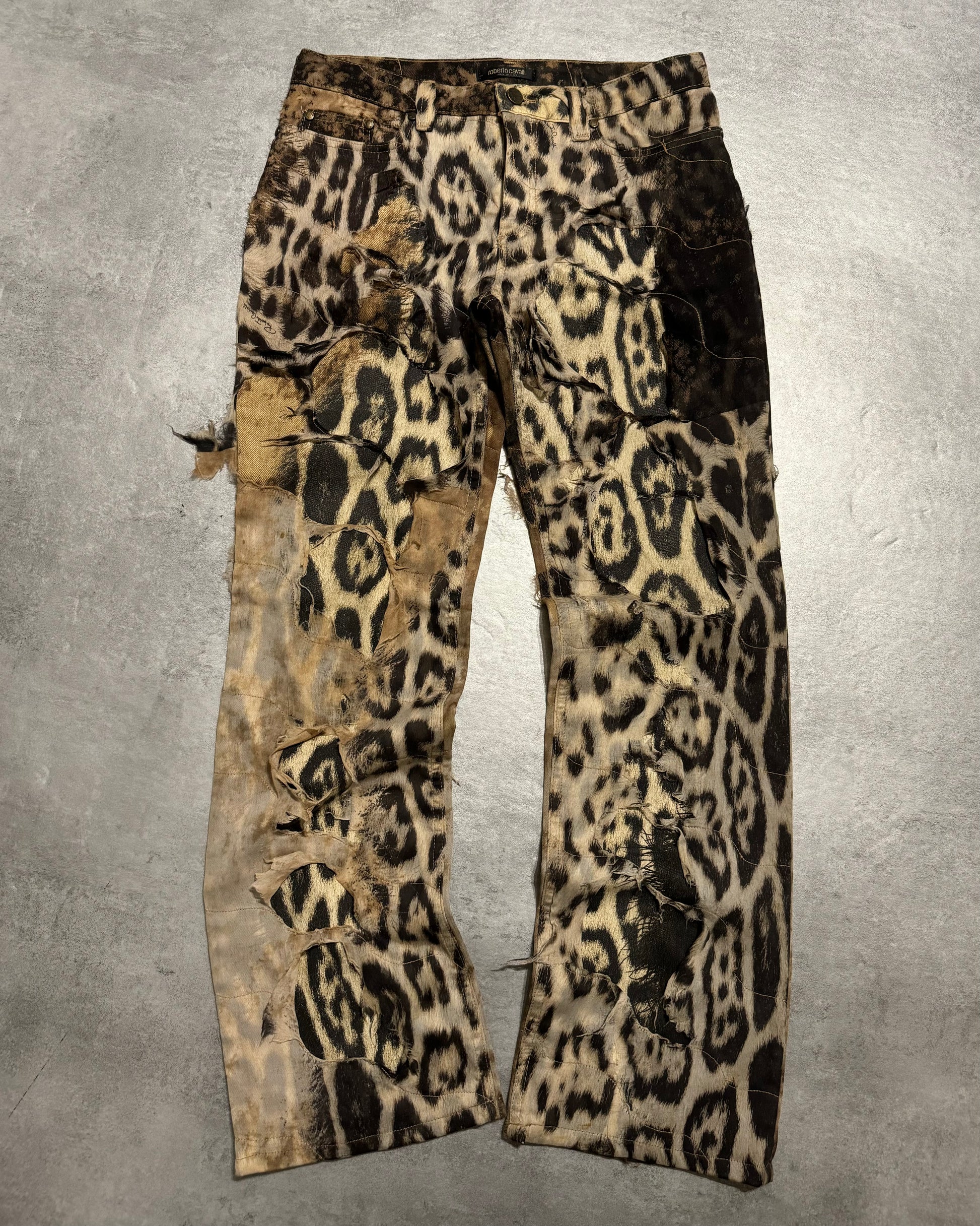 2000s Roberto Cavalli Deconstructed Leopard Magma Exploration Pants (S) - 1